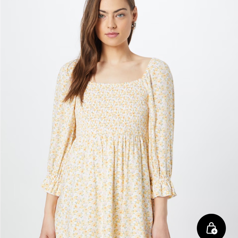 Hollister Yellow Floral Smocked Square-Neck Midi Dress